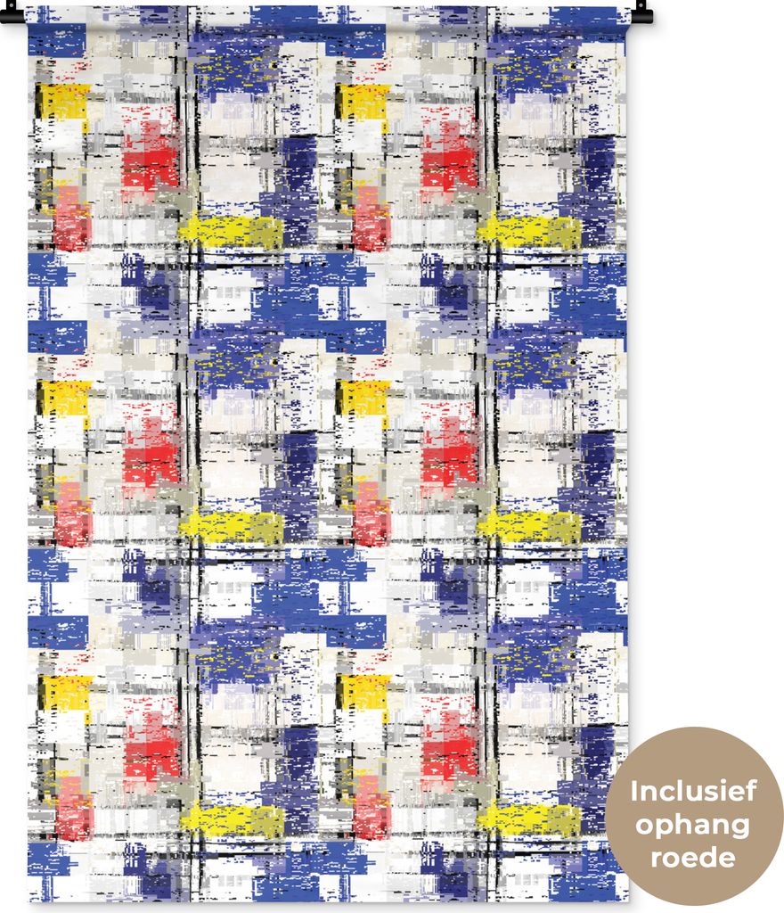MuchoWow Wandteppich Wandbehang Mondrian - Gelb - Rot - Blau - Weiß 90x135 cm Tapisserie Dekoration Wandtuch - Baumwolle - Wandskulptur