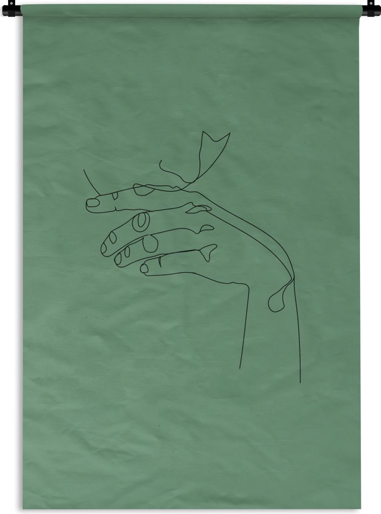 MuchoWow Wandteppich Wandbehang Strichzeichnung - Hand - Grün 120x180 cm Tapisserie Dekoration Wandtuch - Schlafzimmer - Dekorationen für das Haus