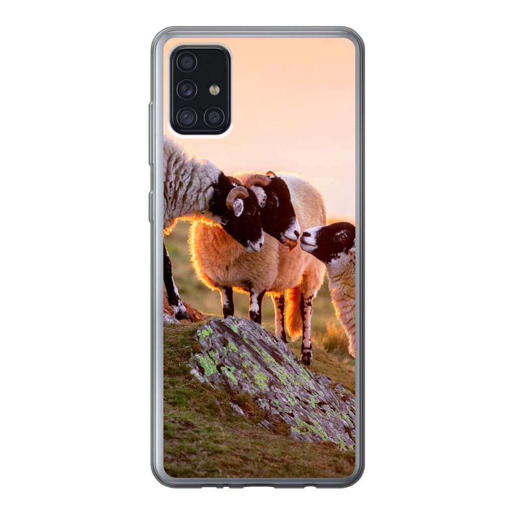 MuchoWow Handyhülle Schutzhülle Hülle für Samsung Galaxy A52 5G Schafe - Tiere - Sonnenuntergang Silikon Softcase Handy Hülle - Umschlag