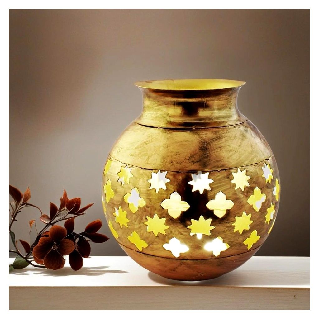 Orientalische Laterne aus Metall in Gold 18cm | Marokkanisches Windlicht für Garten und Innenbereich