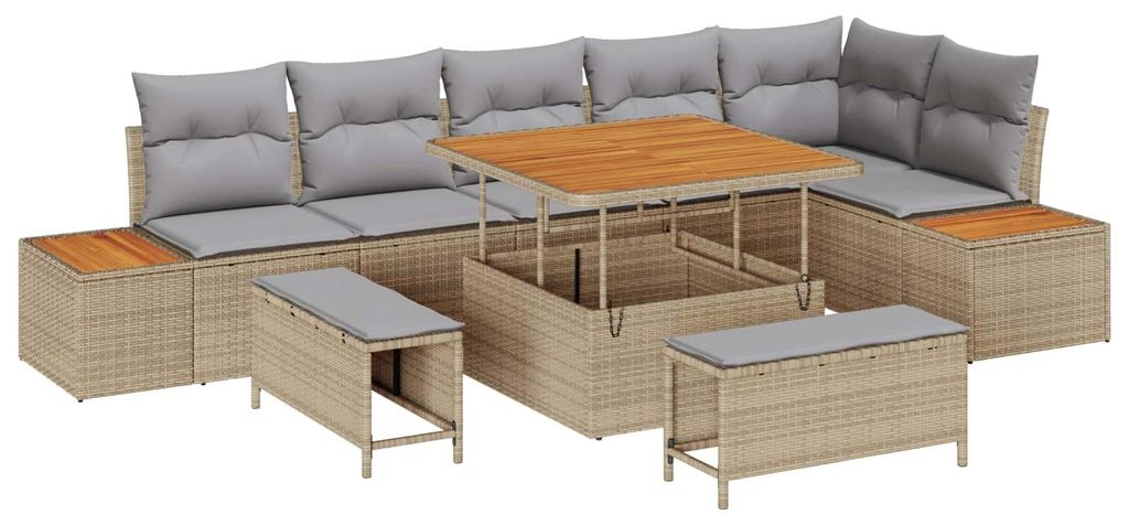 vidaXL Gartensofa-set mit Kissen 9 pcs Beige und Hellgrau