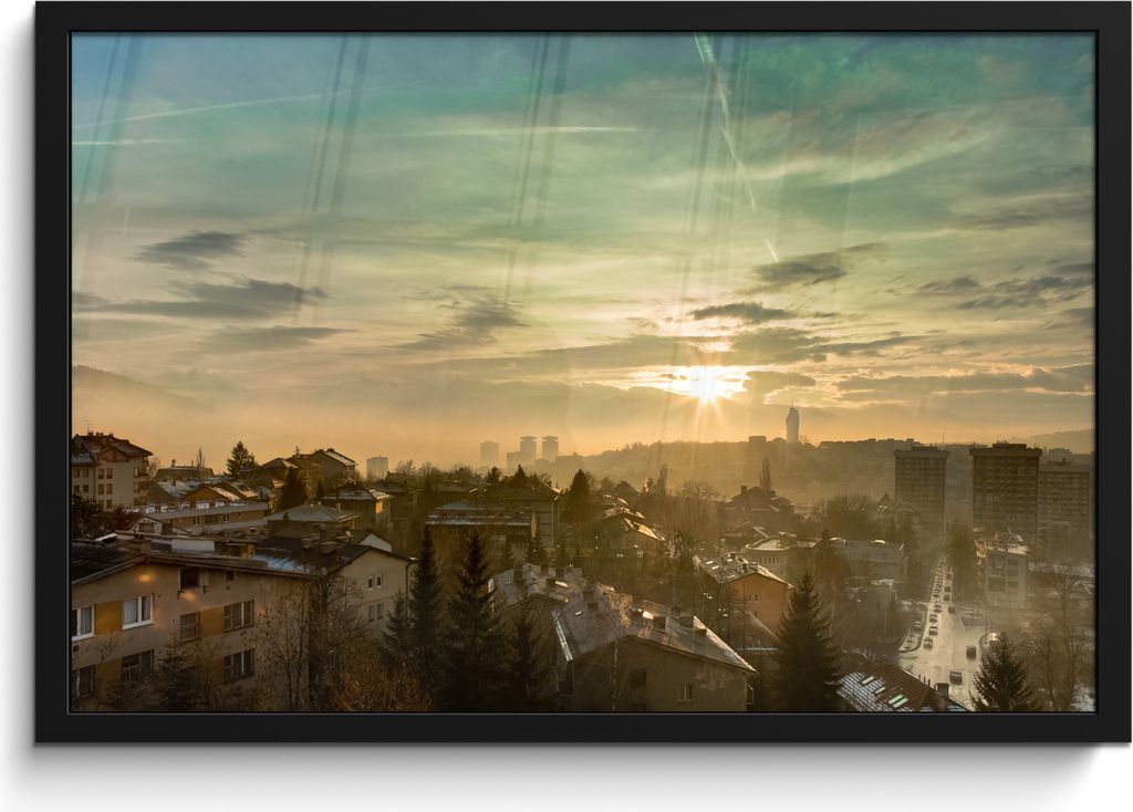 MuchoWow MuchoWow Gerahmtes Poster Skyline der bosnischen Stadt Sarajewo 60x40 cm - Poster mit zchwarzem Bilderrahmen - Printing - Wanddeko Sch...