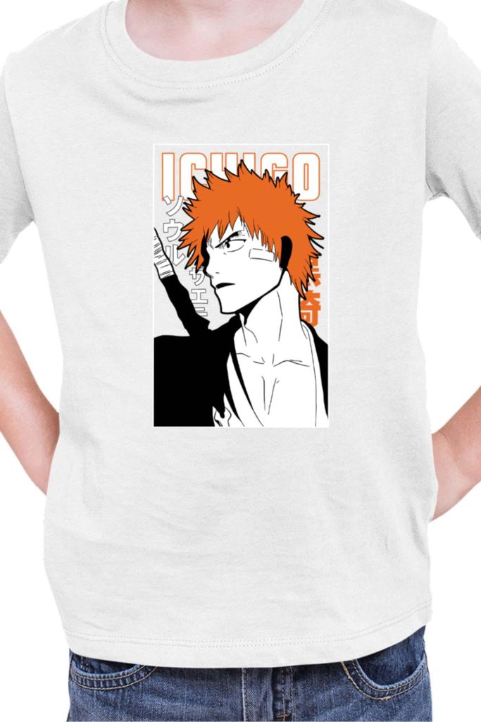 Kinder T-Shirt Manga Japan Anime Comics Animation Bleach 006, 9-11 Jahr - 140 / Weiß