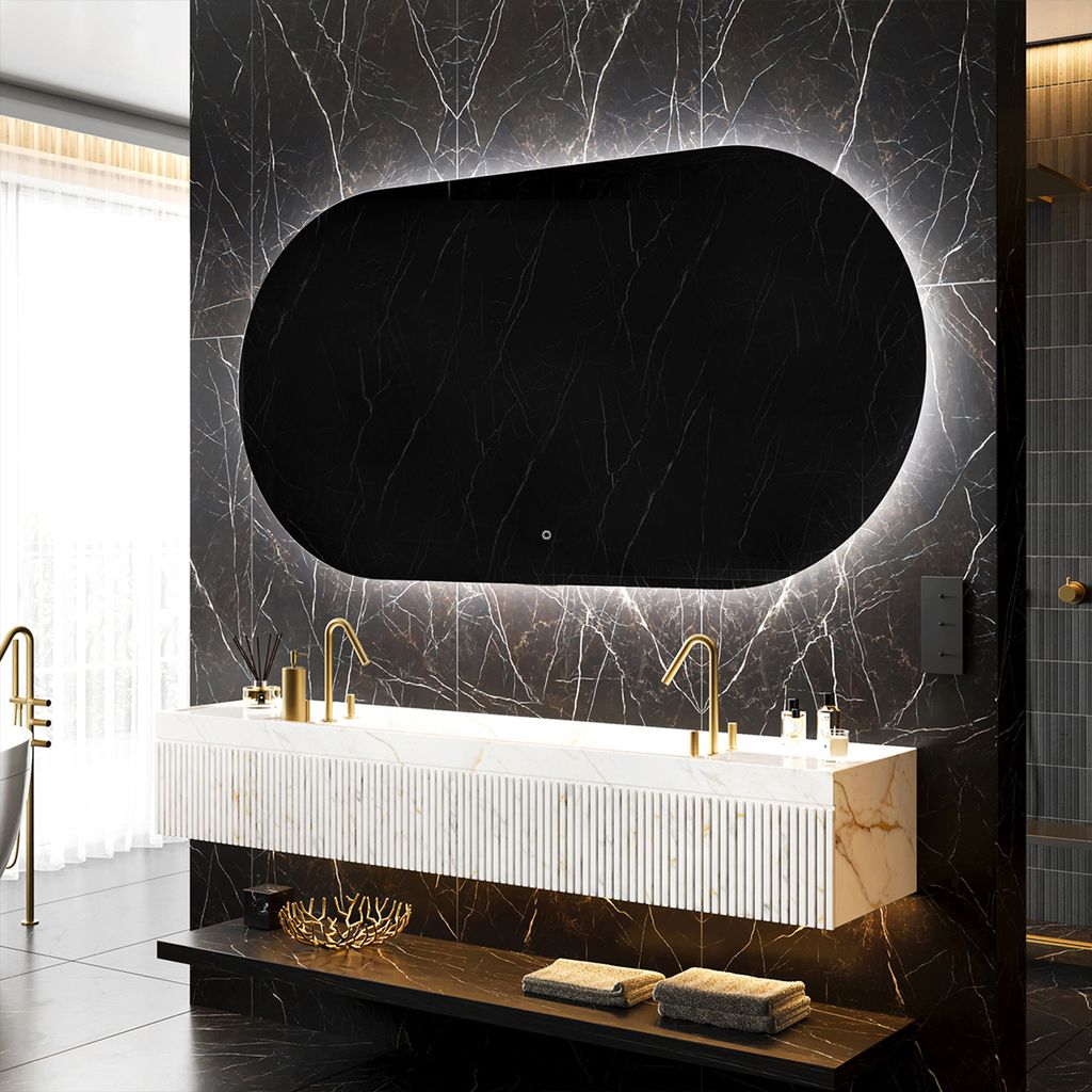 Badspiegel mit Beleuchtung 70 x 50 cm - LED Farbe Kaltweiß 7000K - POK229 - Individuell Nach Maß - Beleuchtet Wandspiegel Lichtspiegel Badezimmer...