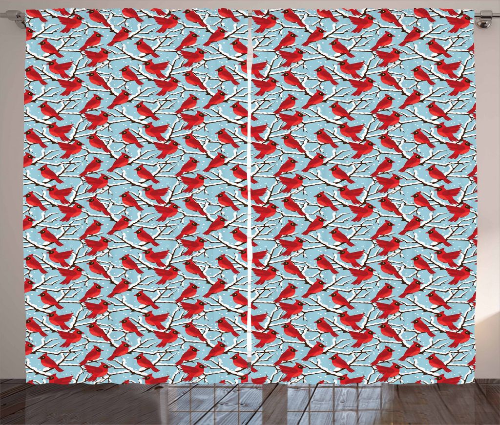 ABAKUHAUS Northwoods Rustikaler Vorhang, Kardinal Vögel Bäume, Wohnzimmer Universalband Gardinen mit Schlaufen und Haken, 280 x 225 cm, Zinnoberr...