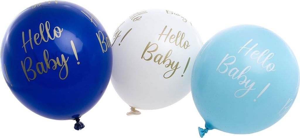 6 Ballons Hello Baby weiß blau gold Geburt Taufe Baby Party Baby Shower