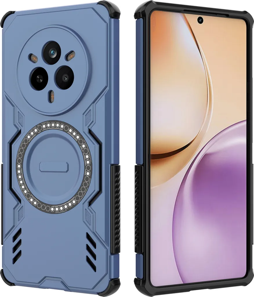 Custodia magnetica per Realme 14 Pro, paraurti ibrido in PC e TPU, prese d'aria per la dissipazione del calore Custodia blu