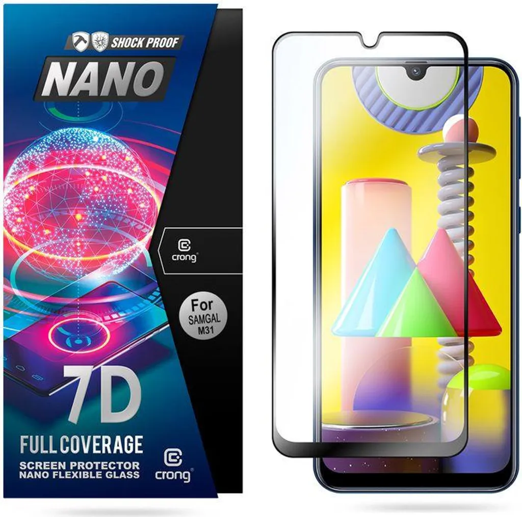 Samsung M31 Glass Protector Crong 7D Nano - Hybrid 9H Technology