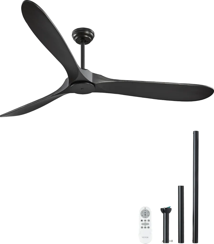 VEVOR Ventilateur de Plafond 72 Pouces Noir sans Lumière 3 Pales Bois