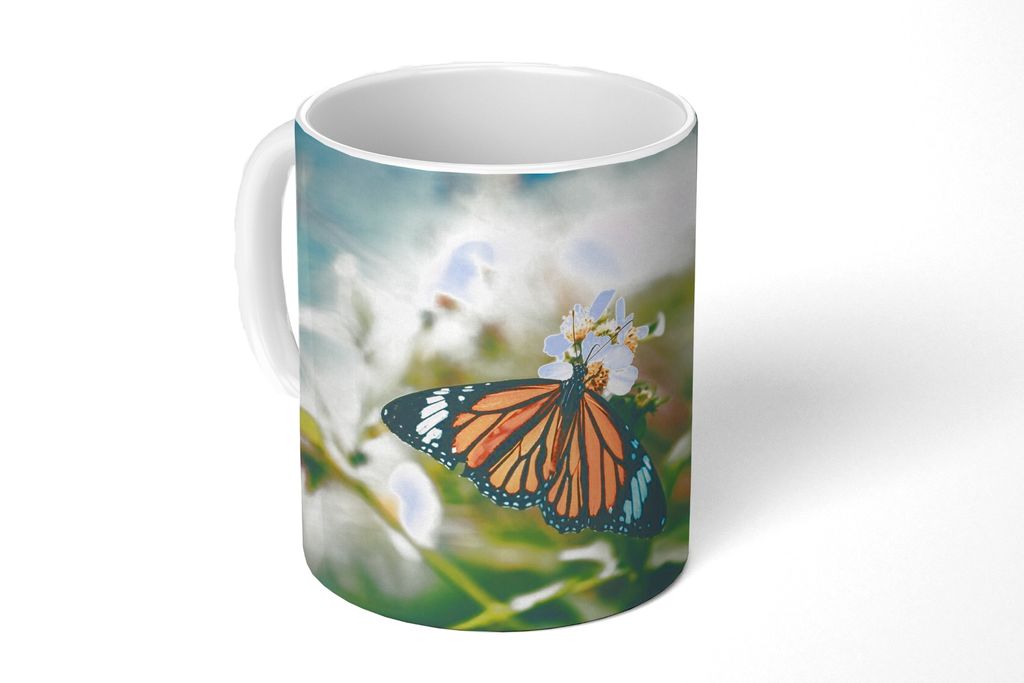 KitchenYeah Tasse Kaffeetasse Kaffeebecher 350 ml Schmetterling - Blumen - Garten Teetasse - Fototasse - Becher - Keramikbecher - Teebecher - Kaf...