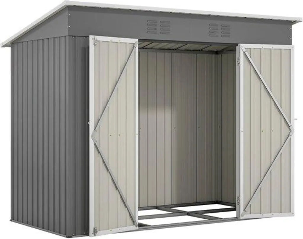 Abri de jardin gris 2,4 x 1,2 m avec socle métallique - Stockage terrasse