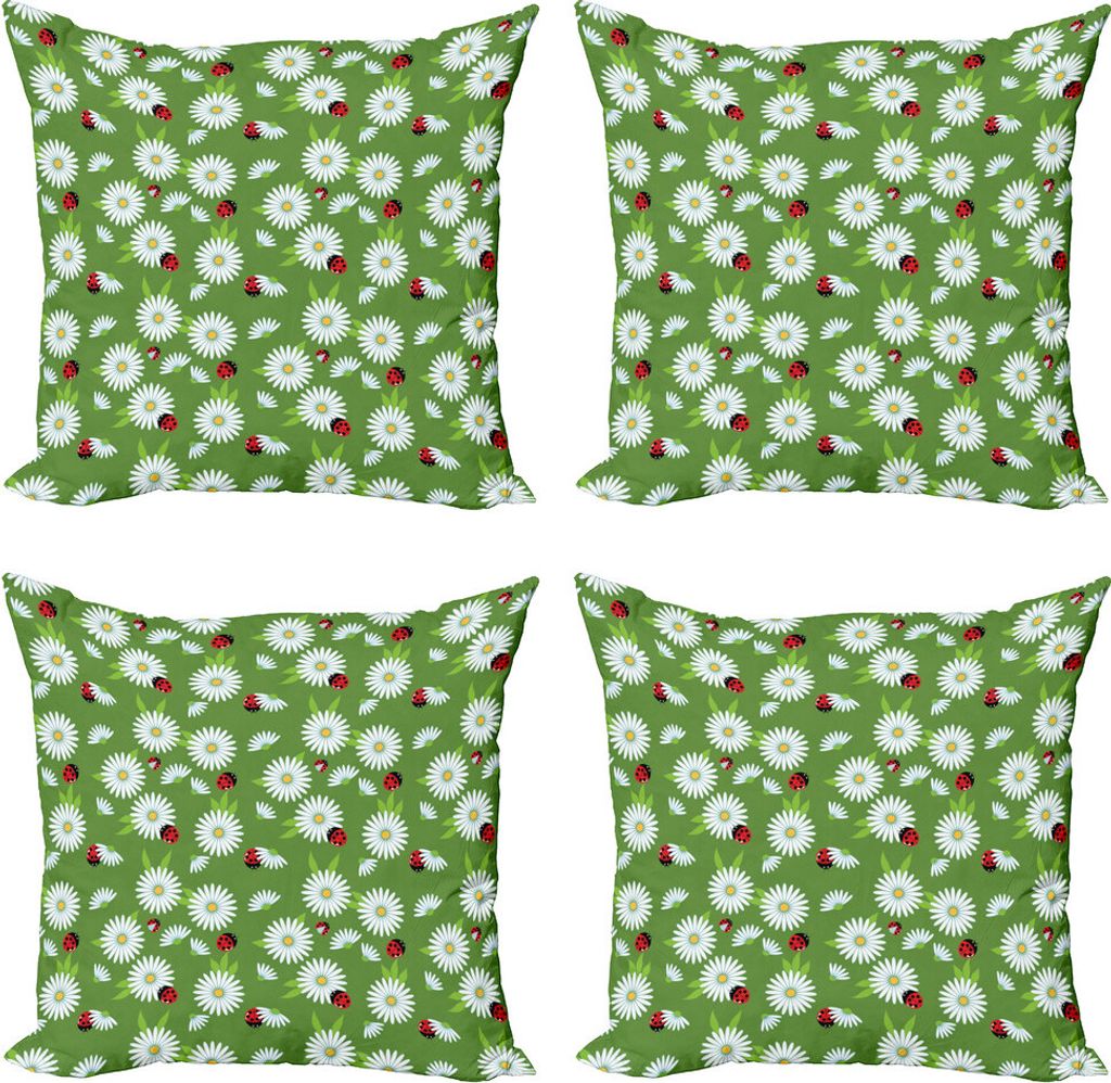 ABAKUHAUS Marienkäfer Kissenbezug Set (4 Stück), Botanischer Kamille, Moderner Doppelseitiger Digitaldruck, 40 cm x 40 cm, Vermilion Gelb