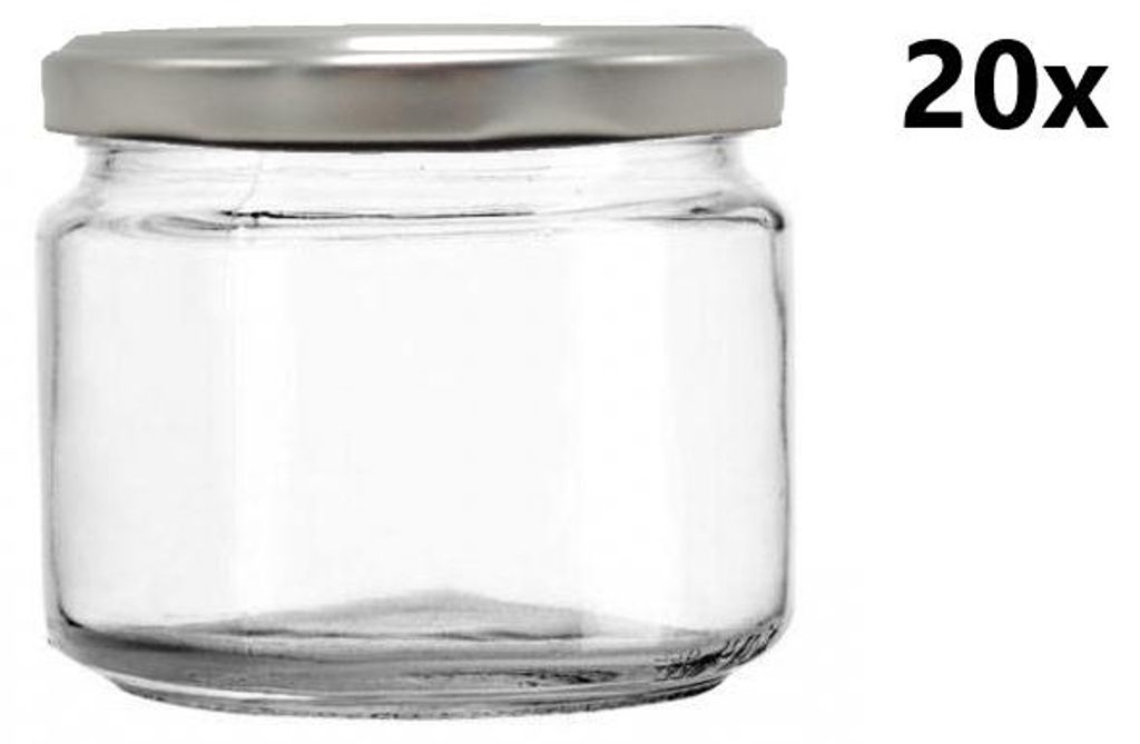A clear glass jar with a silver lid, shown against a white background. The text '20x' is present in the upper right corner.