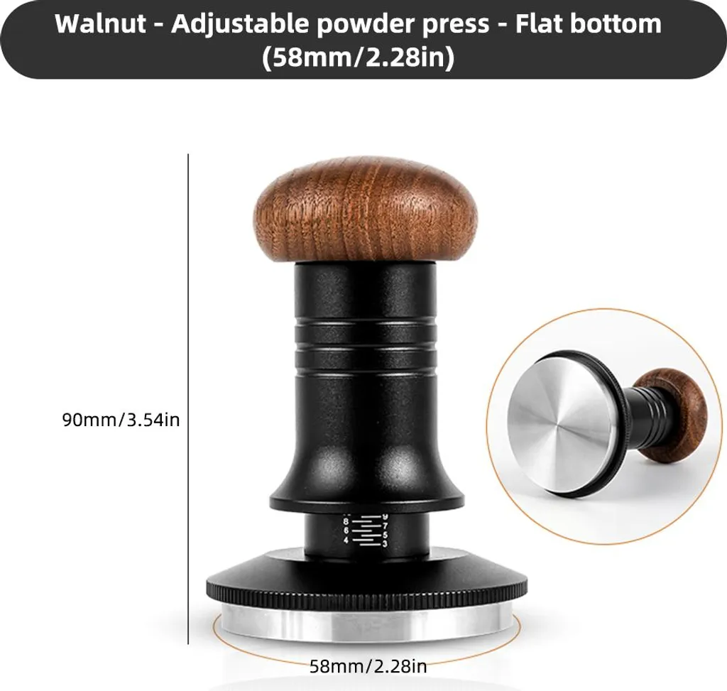 Tamper 58mm à Pression Constante 30lbs en Acier Inox et Noyer Massif