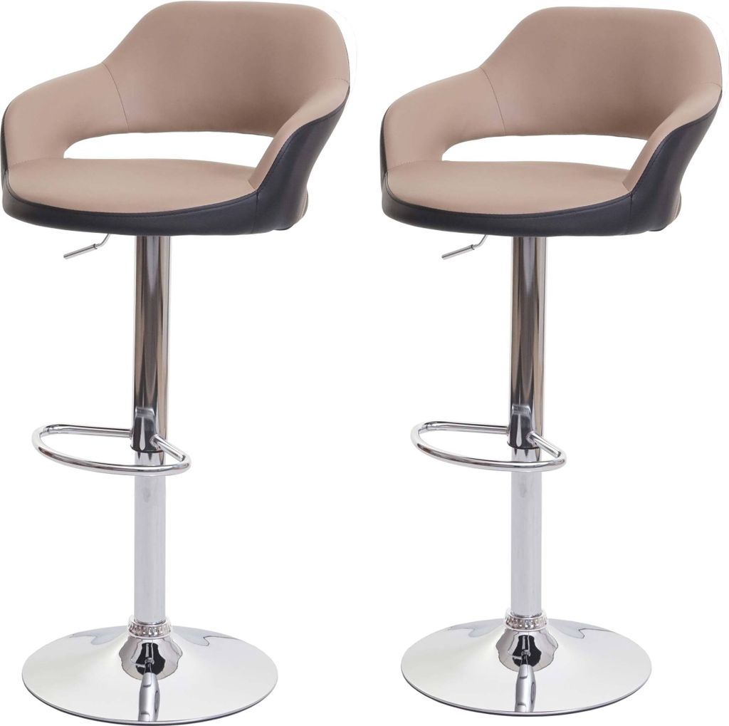 Two bar stools are shown against a white background.