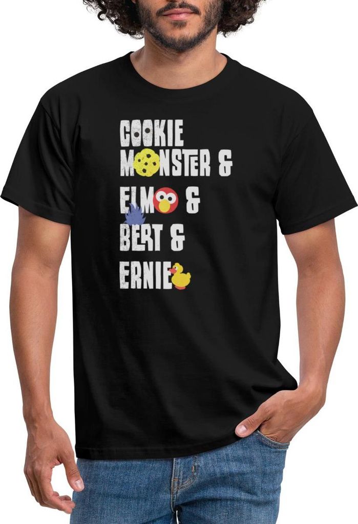 Spreadshirt Sesamstraße Cookie Monster, Elmo, Bert, Ernie Männer T-Shirt, S, Schwarz