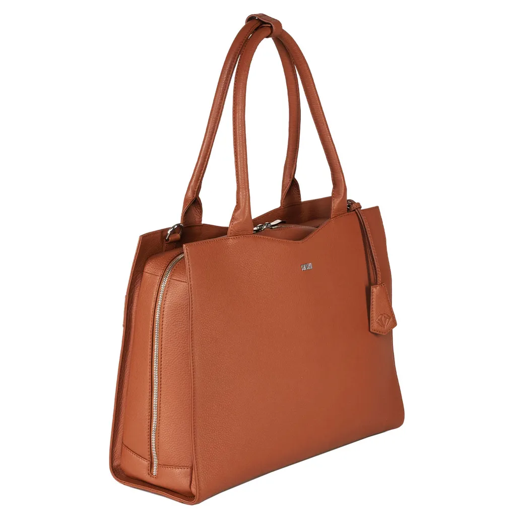 Sac business en cuir Cognac 15.6" Diamond Edition avec finitions premium