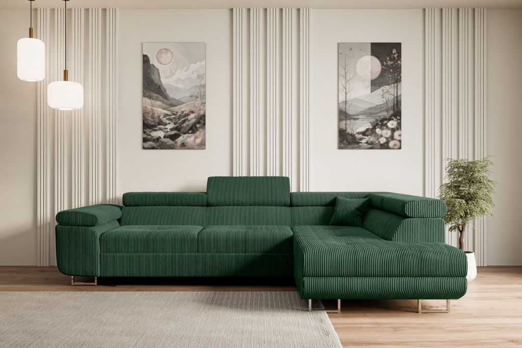 ALTDECOR Ecksofa mit Schlaffunktion und Bettkasten GUSA-L - 272x202x107 cm Grün - Corner Sofa Bett Eckcouch Couch L-Form Schlafcouch Ausziehbar Wo...