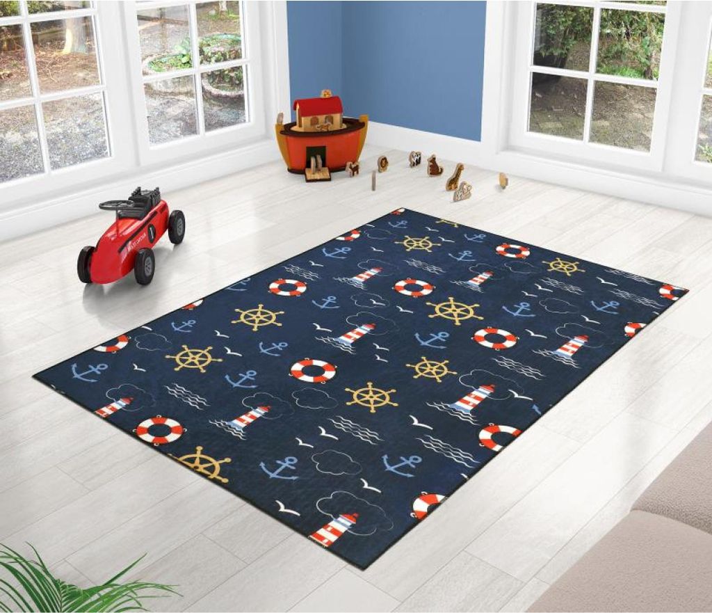 Kinderteppich - Breite 100 cm, Länge 150 cm - Blau