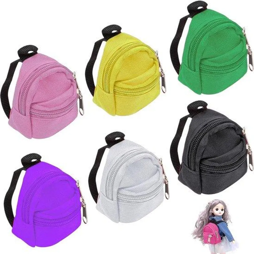 Lot de 6 mini sacs à dos pour poupées avec fermeture éclair - Rose et Bleu