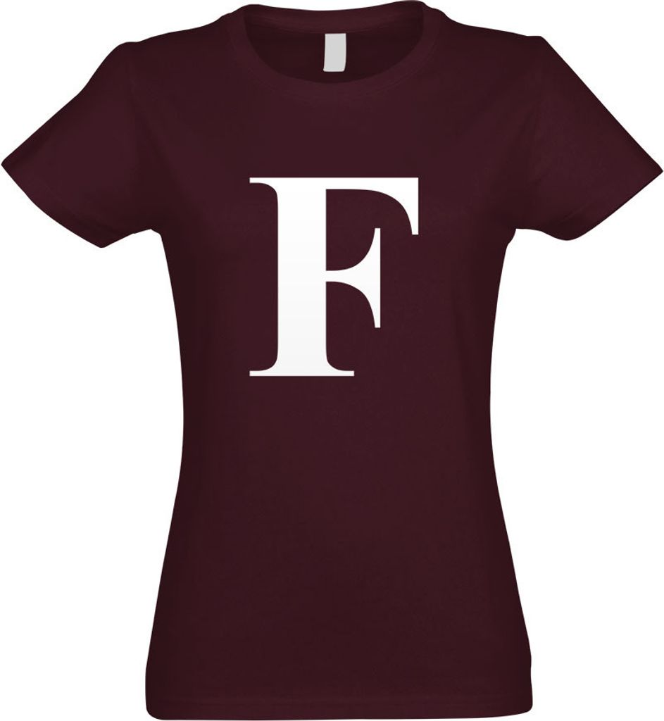 Kiwistar - T-Shirt tailliert - Damen - Burgund - Buchstabe F - Alphabet - mit Motiv Bedruckt - Funshirt Design - Sport - Freizeit - Damen - XL