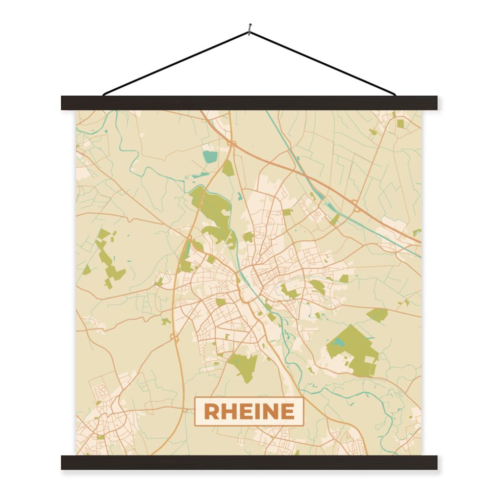 MuchoWow Textilposter Karte - Rheine - Vintage - Stadtplan 120x120 cm mit schwarzem Rahmen - Aufhängungsset