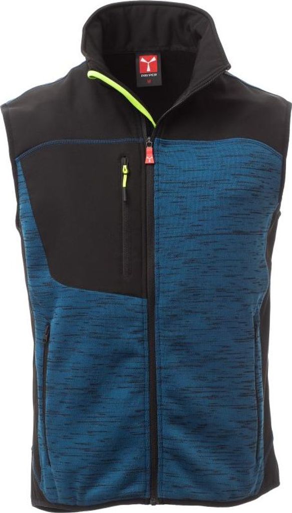 Strickweste Zweifarbig "TOUR" - Payper Blau Meliert/Schwarz-Fluogelb XL