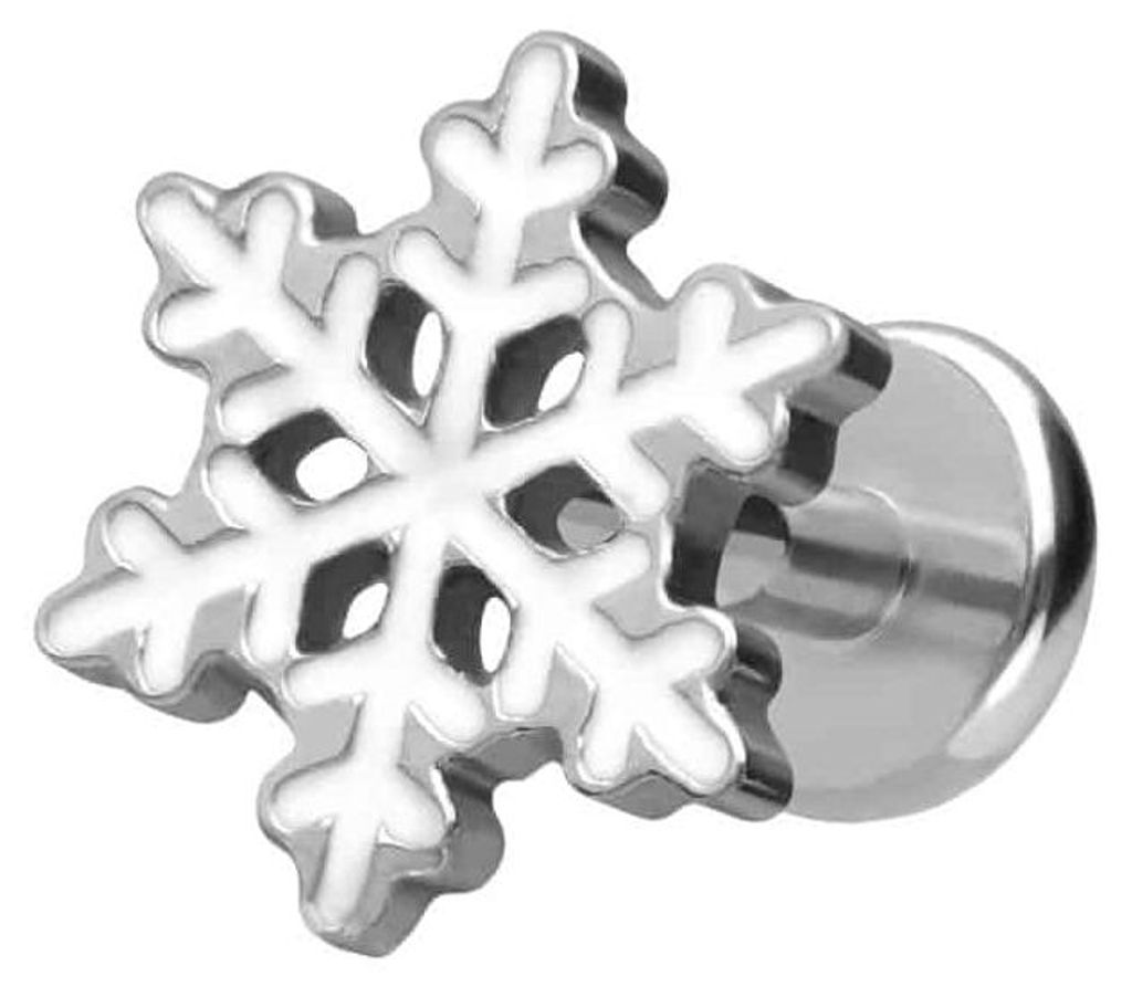 Ohrpiercing, Nasenpiercing Titan Labret mit Push Fit SCHNEEFLOCKE Silber Stablänge: 5mm | Stabstärke: 1,2mm