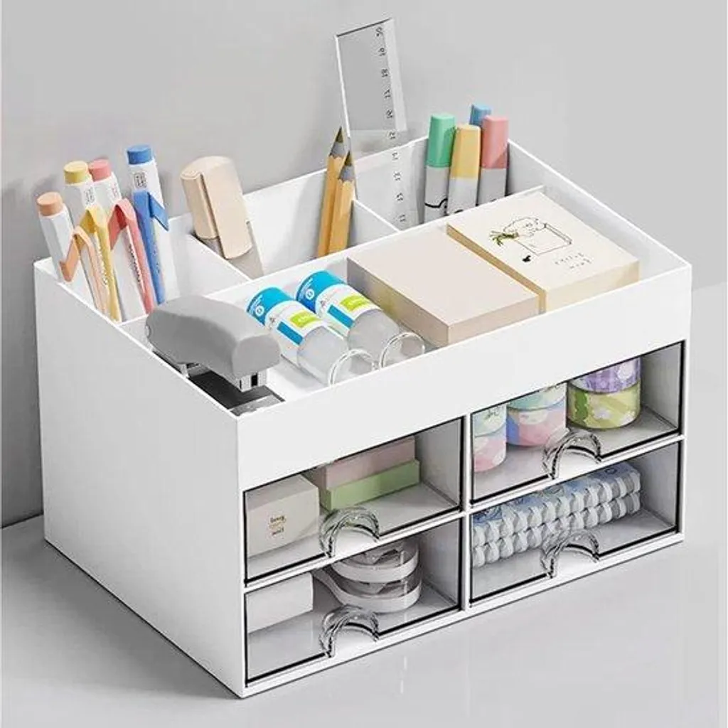 Tour de rangement 4 tiroirs bois blanc - Petit meuble d'appoint 30cm