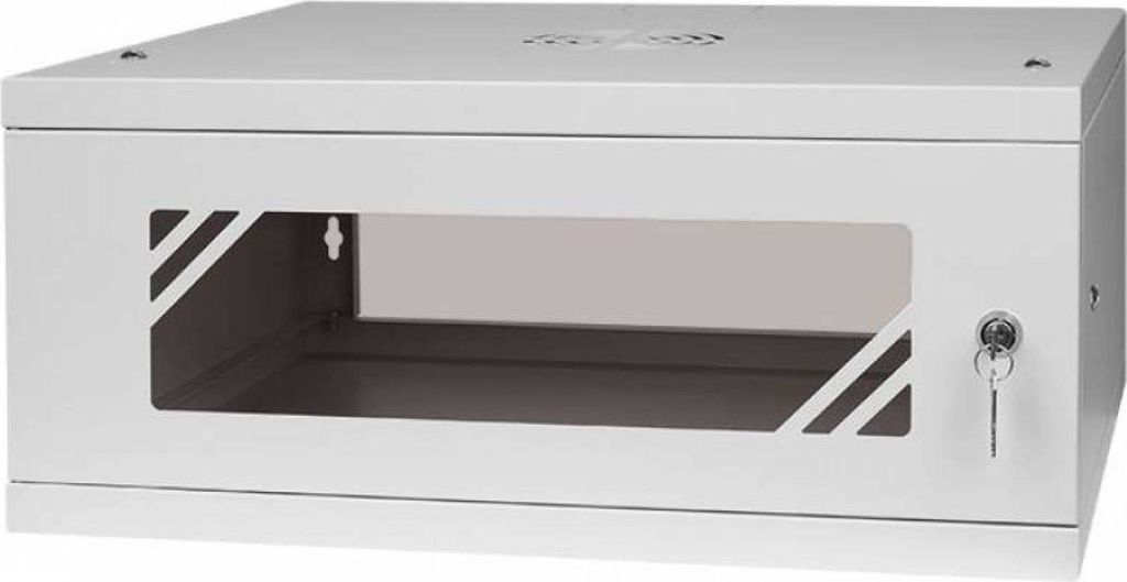 Serverschrank 19" 4U, 450mm, Glastür, grau