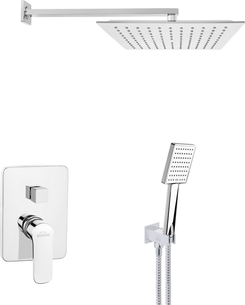 BADLAND Komplettes Duschsystem SIROS Unterputz Armatur Wasserhahn mit Kopfbrause in Silber
