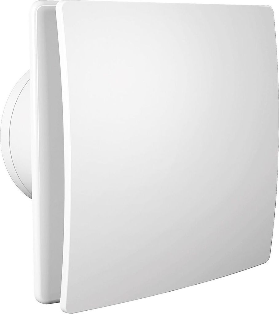 A white ventilation fan is shown from a side angle against a white background.