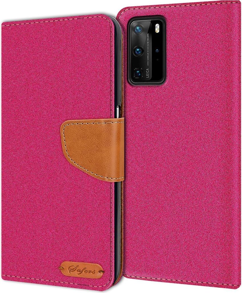 Conie Jeans Style Klapp Tasche für Huawei P40 Pro Kartenfach Hülle Rundumschutz in Pink