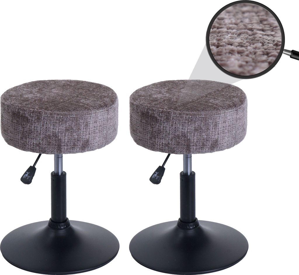 2er-Set Hocker HWC-C22, Sitzhocker, höhenverstellbar drehbar Ø 37cm Stoff Chenille (465g/m²) braun
