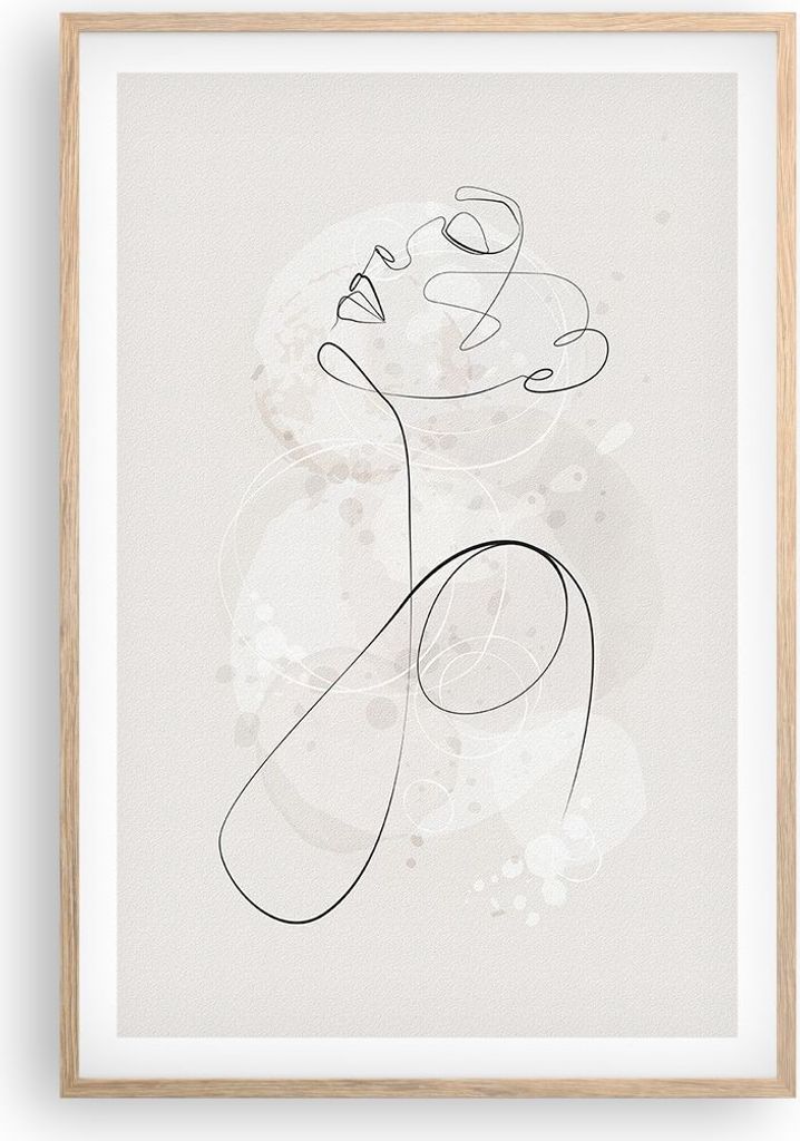 Gerahmtes Poster - Rahmen in heller Eiche - Frau eins Linie - 61x91,5 cm - Wand Bild - Wanddeko - Wandbilder - Kunstposter - Wandposter - Bilderrah...