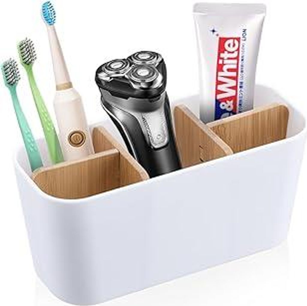 Zahnbürstenhalter mit Bambus Trennwänden, Toothbrush Holder, Elektrische Zahnbürste Halterung, Zahnbürsten Organizer Familie, Elektrische Zahnb...