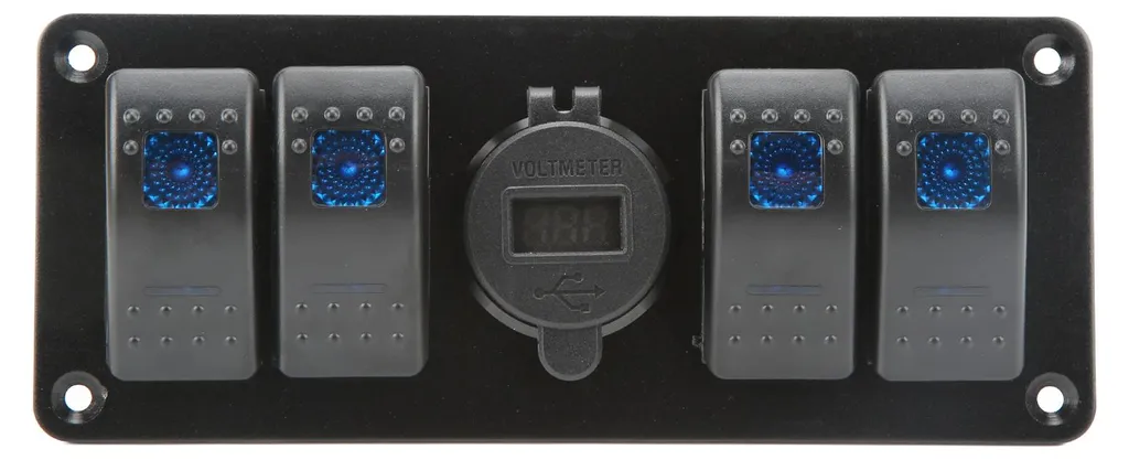 Panneau interrupteur 4 en 1 LED bleue avec voltmètre et USB pour camion