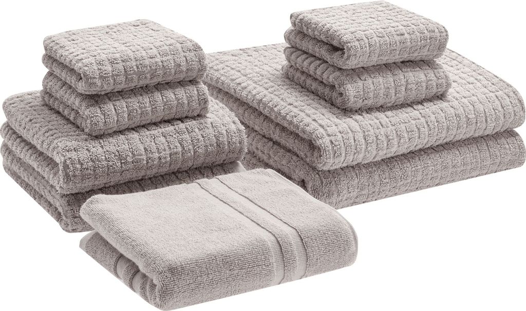 BELIANI Badehandtuch Set mit Badematte 9-teilig Hellgrau Baumwolle Frottee Handtücher in verschiedenen Größen Badteppich Bad Ausstattung Accesso...