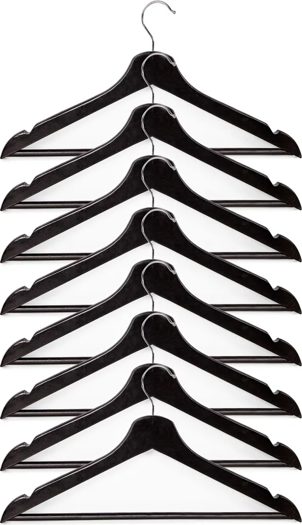 Fini les vêtements qui glissent : Cintre bois noir pivotant barre pantalon