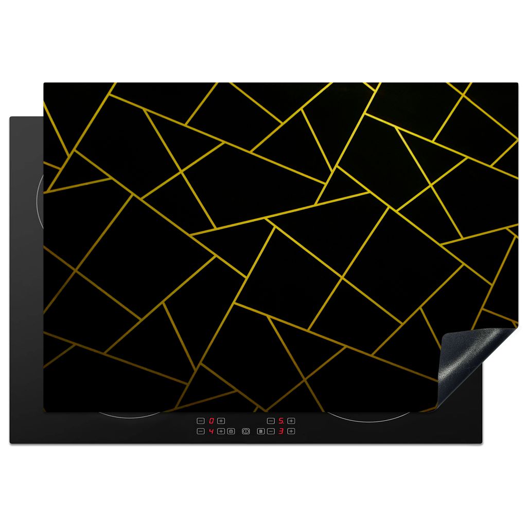 KitchenYeah Herdabdeckplatte Geometrie - Design - Gold - Schwarz , 75x52cm, Küche Deko, Glaskeramikkochfeld Herdabdeckung, Abdeckplatte fùr Koc...