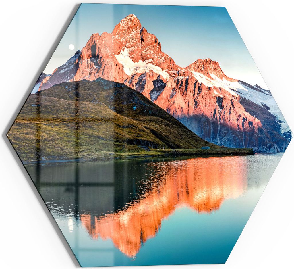 DEQORI Glasbild Echtglas 55x48 cm 'Bachalpsee vor Alpen' Wandbild Bild modern Deko