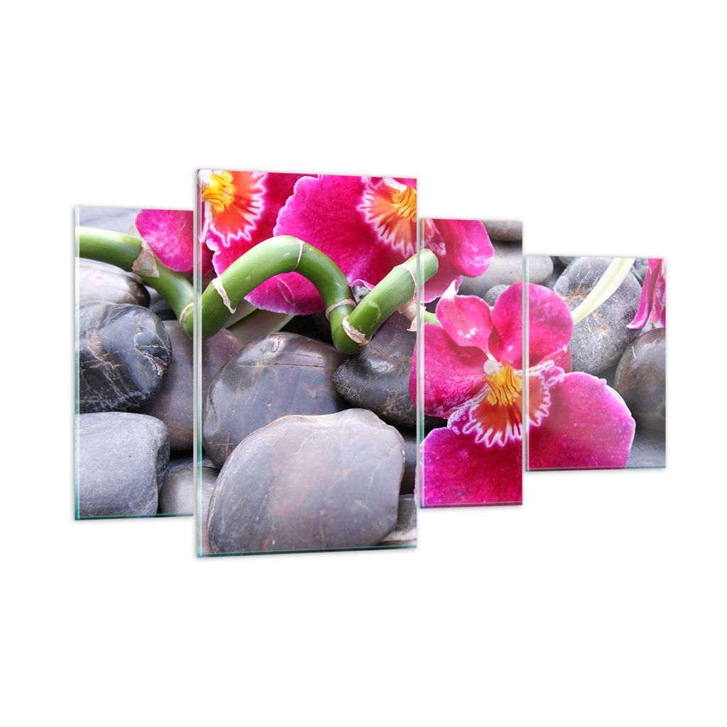 Bilder auf glas - Asiatisch bambus orchidee steine - 120x70cm - Glasbilder - Wandbilder - Kunstdruck - zum Aufhängen bereit - Wanddekoration aus G...