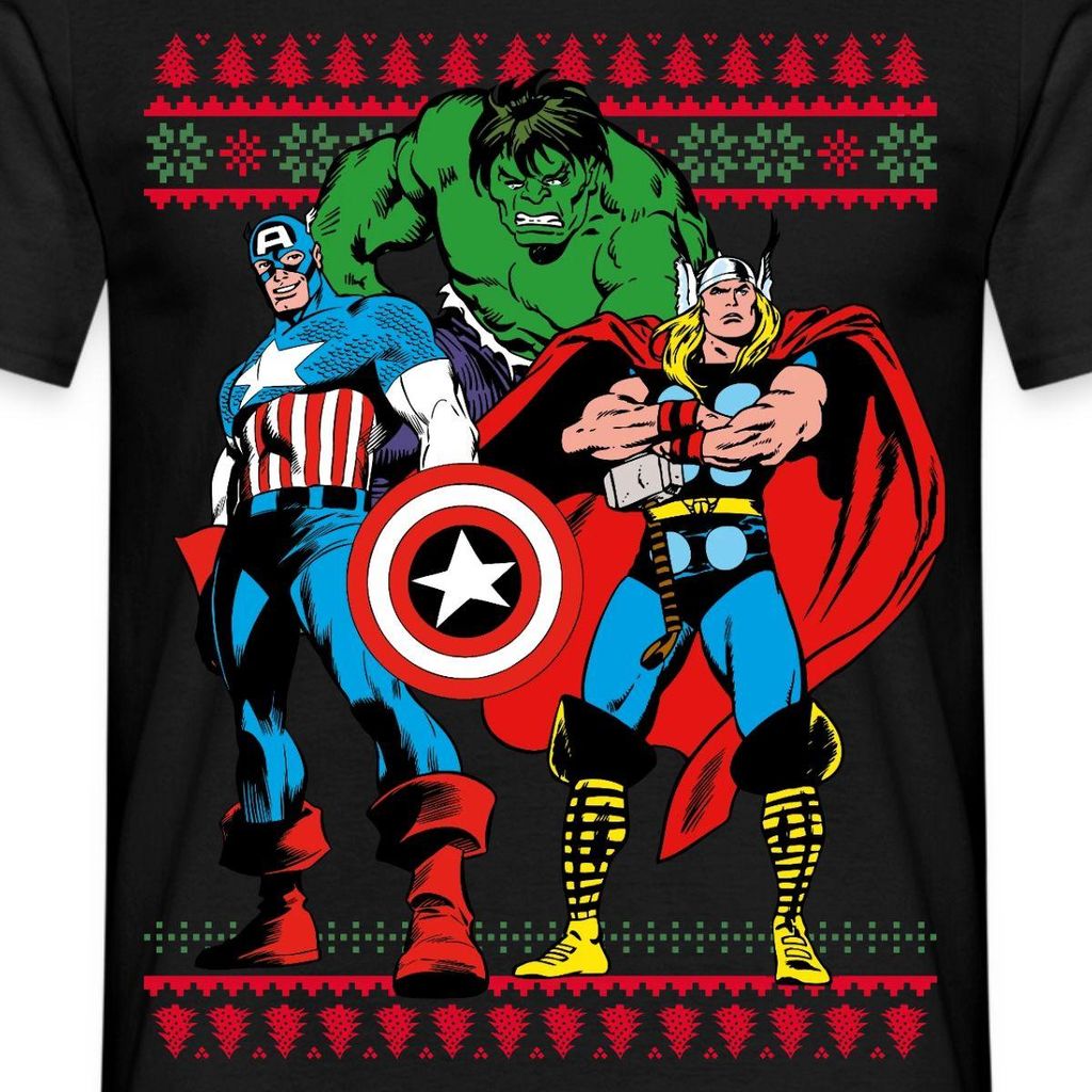 Spreadshirt Avengers Superhelden Ugly Christmas Männer T-Shirt, 4XL, Schwarz