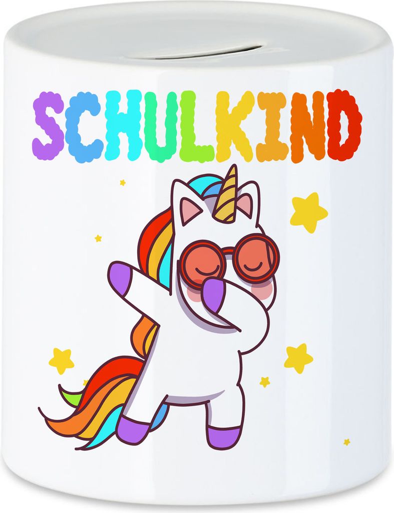 Schulkind Spardose Einschulungsgeschenk Einhorn Unicorn Fans Buntes Motiv Regenbogen
