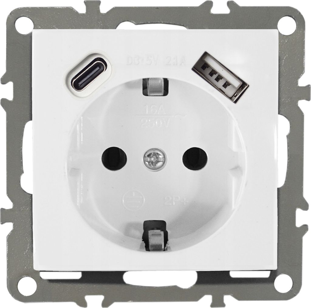 Schuko Steckdose 230V mit USB-C + USB-A QUADRA weiß Produktbild 