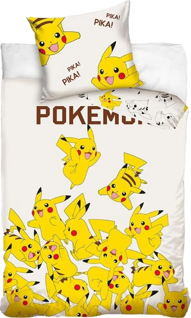 Pokemon Parure de lit Pika AG3933 Lit Simple Jaune et Blanc en Coton
