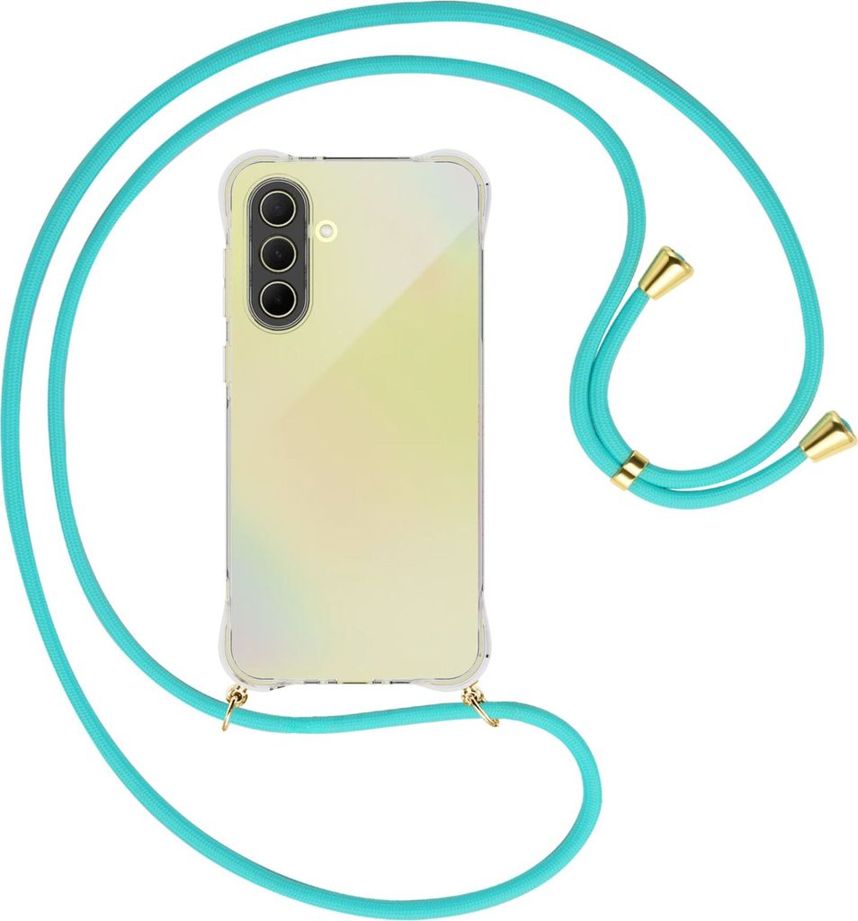 Handykette Backcover-Schutzhülle mit Band (Metall goldfarben) für Samsung A36 5G - türkis