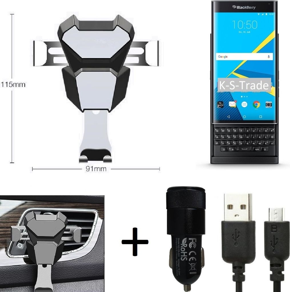 K-S-Trade KFZ Halterung kompatibel mit Blackberry Priv Halterung Lüftungshalterung Lüftungsschlitz schwarz-silber Autohalterung Handy inkl. KFZ