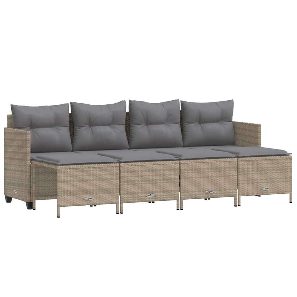 vidaXL 5-tlg. Garten-Sofagarnitur mit Kissen Beige Poly Rattan