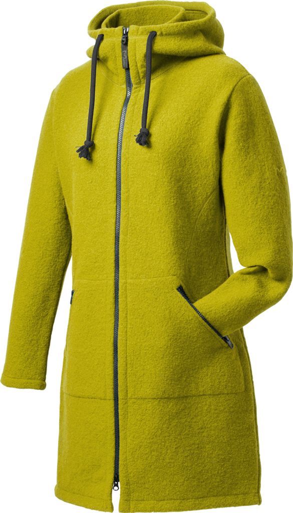 Wollmantel Mu-Nika aus gewalkter Merino-Schurwolle mit Kapuze, geruchsneutralisierend, XS, kiwi